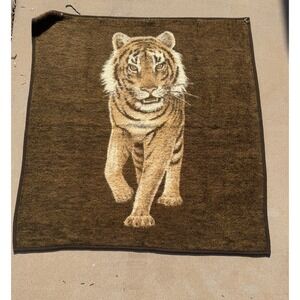 Vintage Biederlack Plush Tiger Throw Blanket Brown 50x53